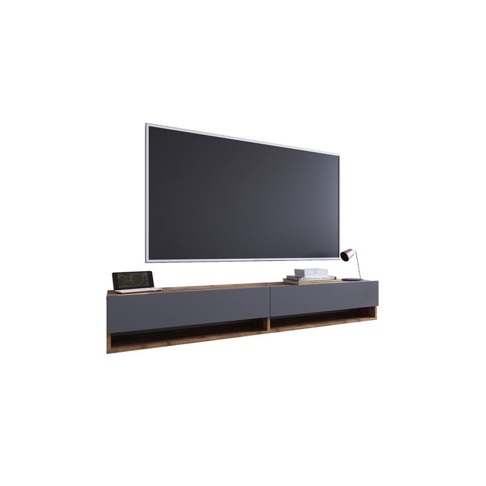 Mueble de TV de Pared Moderno Antracita-Roble - 180x31,5x29,5 cm - 2 Cajones y Estantes.