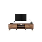 Mueble de TV en Nogal con 2 Cajones y Estantes - 180x35x48.5 cm con Patas de Madera.