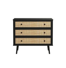 Cómoda de 3 Cajones con Patas de Madera - Negro y Natural - 90x39x79 cm - Mueble de Almacenamiento para Dormitorio