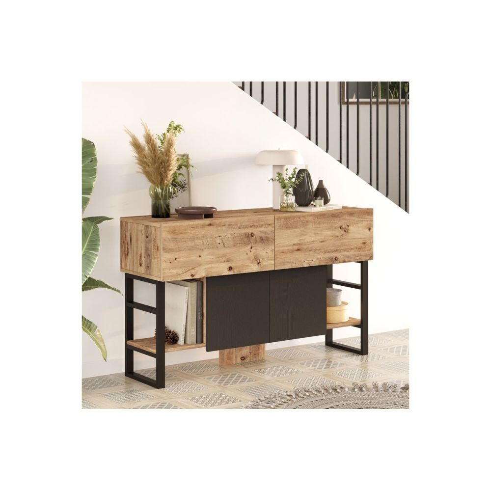 Buffet Diseño Moderno Natural-Negro con 4 Puertas