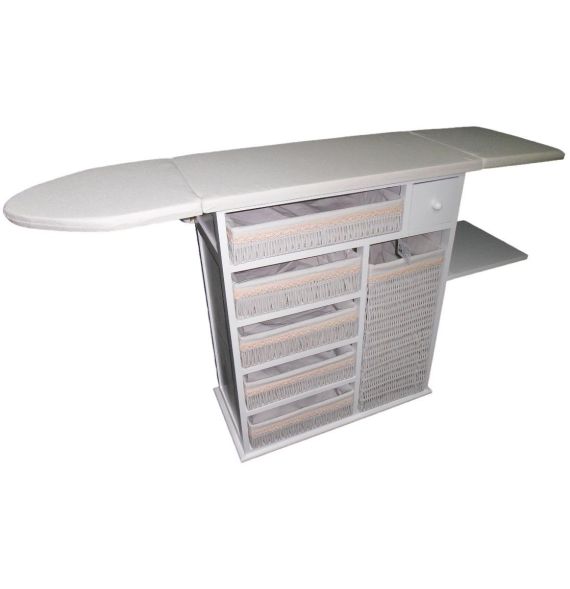 Mueble de plancha Estoril blanco 5 bandejas y cesto grande para ropa