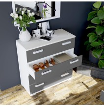 Comoda 4 Cajones, Color Blanco y Grafito, Medidas: 89 cm (Largo) x 89,6 cm (Alto) x 39,6 cm de (Fondo) Meyvaser