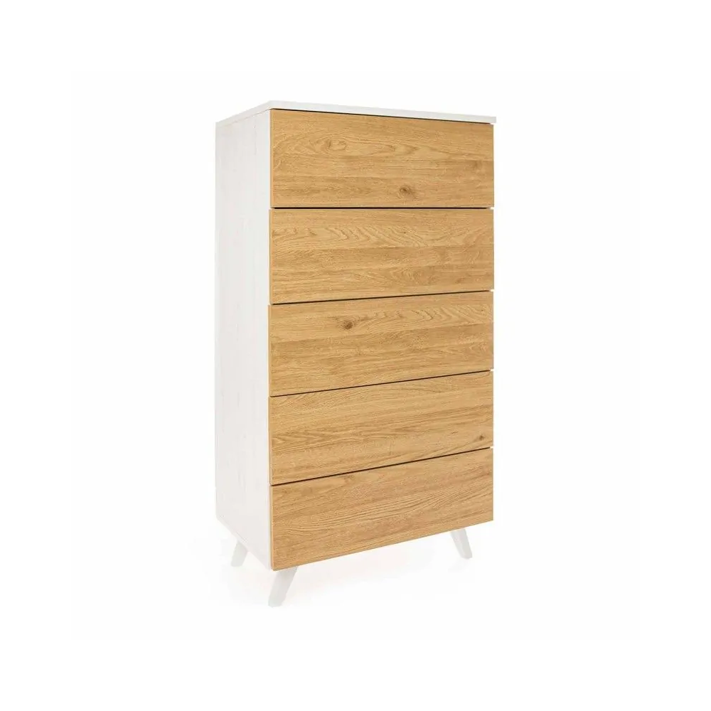 Meyvaser - Sinfonier con 5 Cajones y con Patas, Comoda Cajonera, Color Roble y blanco, 60cm (Anc) x 118,5cm (Al) x 37,8cm (Fon)