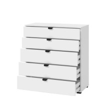 Cómoda de 5 Cajones para Dormitorio en Blanco, Gran Espacio Almacenamiento, Estilo Moderno, 90x40x95 cm