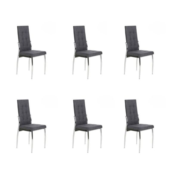 6 Sillas Tapizadas en Tela Gris con Asiento y Respaldo Acolchados, Patas Cromadas - Medidas 45x46x100 cm