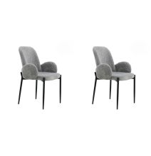 Juego de 2 Sillas con Brazos Tapizadas en Tela Gris y Patas Metálicas Negras - Medidas 60x57x88 cm