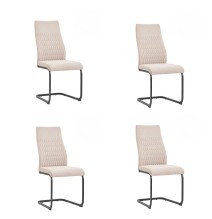 Pack de 4 Sillas de Madera con Relleno de Espuma, Tapizadas en Tela Beige, Patas Metálicas Negras, Medidas 44x60x99 cm