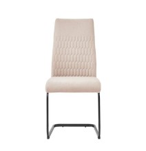 Pack de 4 Sillas de Madera con Relleno de Espuma, Tapizadas en Tela Beige, Patas Metálicas Negras, Medidas 44x60x99 cm