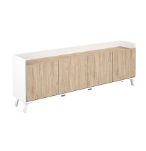 Aparador, Mueble Tv, Salón Comedor 4 Puertas, Armario Auxiliar Color Blanco y Roble, Medidas: 180x63x33,5 Cm