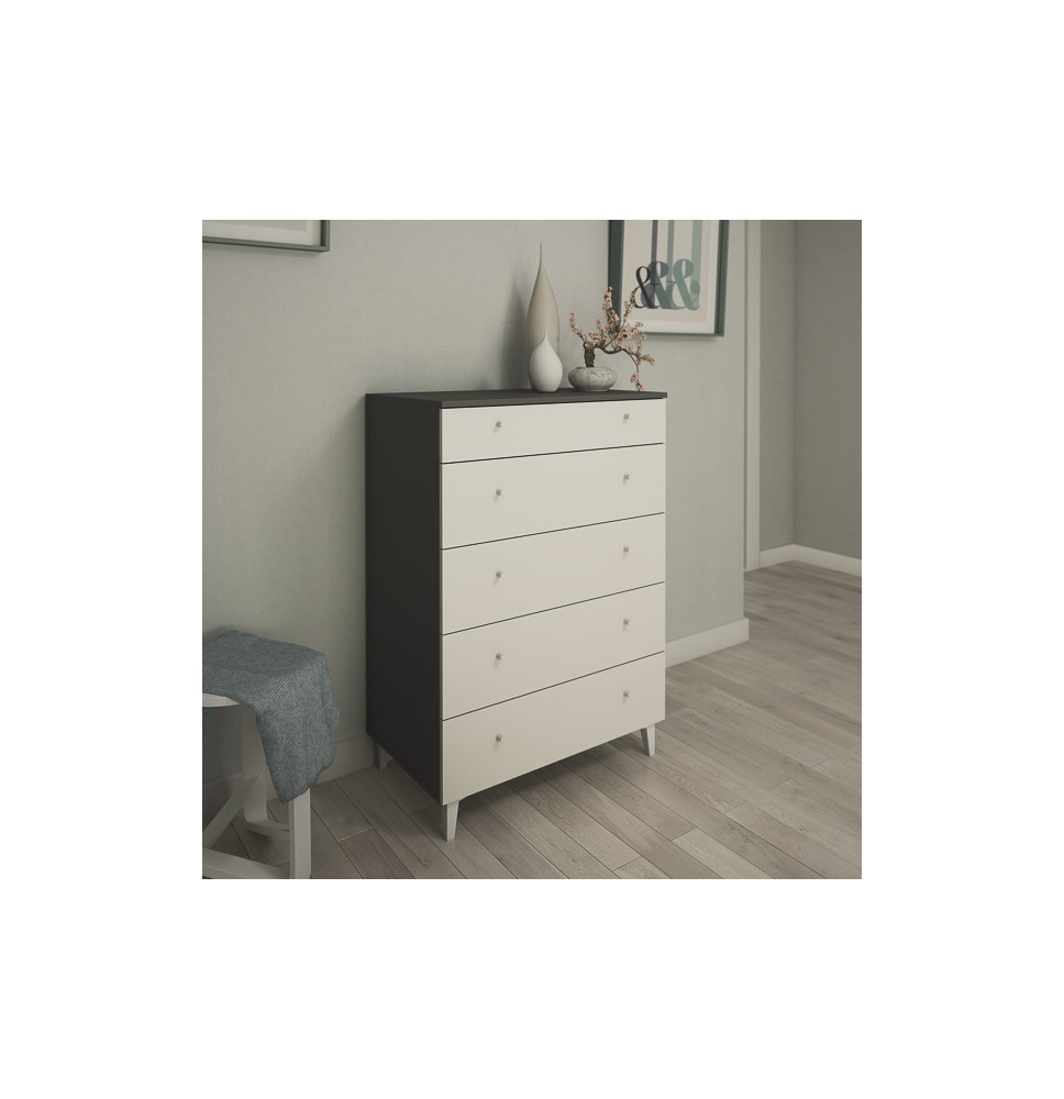 Cómoda con 5 Cajones, para Dormitorio, Acabado en Color Blanco, Medidas: 80 cm (Ancho) x 114,6 cm (Alto) x 48 cm (Fondo)