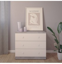 Cómoda con 3 Cajones, para Dormitorio, Acabado en Color Cemento Blanco, Medidas: 80 cm (Ancho) x 70 cm (Alto) x 48 cm (Fondo)