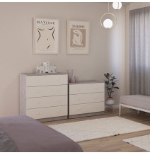 Cómoda con 3 Cajones, para Dormitorio, Acabado en Color Cemento Blanco, Medidas: 80 cm (Ancho) x 70 cm (Alto) x 48 cm (Fondo)