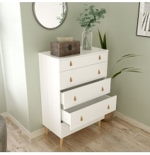 Cómoda con 5 Cajones, para Dormitorio, Acabado en Color Blanco, Medidas: 80 cm (Ancho) x 120 cm (Alto) x 48 cm (Fondo)