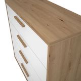 Cómoda con 4 Cajones, para Dormitorio, Acabado en Color Blanco y Roble, Medidas: 88 cm (Ancho) x 86 cm (Alto) x 48 cm (Fondo)