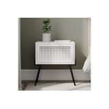 Mesita de noche con 1 cajón Color Blanco y Negro Abatible-48x34x51cm - Diseño moderno