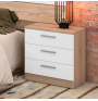 Mesita de Noche 3 Cajones, Acabado en Color Cambrian y Blanco, Medidas: 50 cm (La) x 34,6 cm (Fo) x 55 cm (Al)