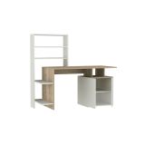 Mesa de Despacho con Estantería y 2 Cajones, Roble-Blanco, 146x60x129 cm, Diseño Moderno para Oficina